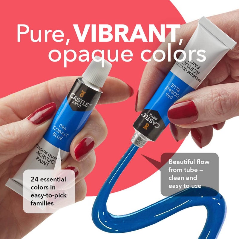 Castle Art Supplies 24 X 12ML Acrylic Paint Set | Value Beginner Set for Starters or Adult Artists | Quality Intense Colors | Smooth to Use on Range of Surfaces | in Neat Presentation Box - Image 2